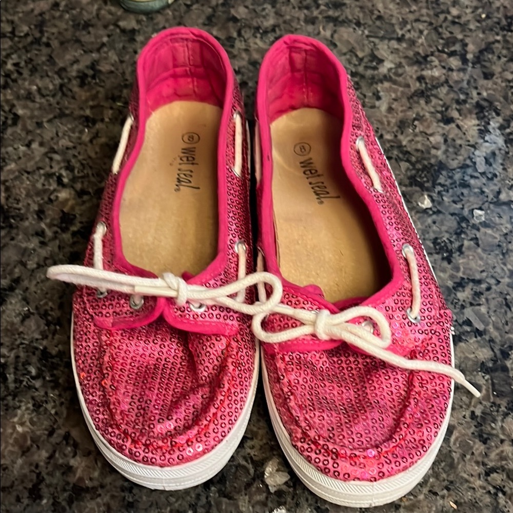 Wet Seal Pink  Sequin Boat Shoes sz 8